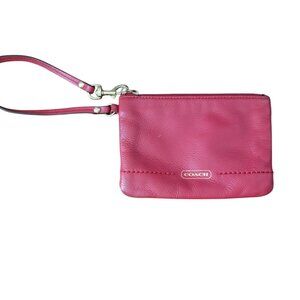 COACH Red Leather Zippered Wristlet Coin Purse 6” x 4”
